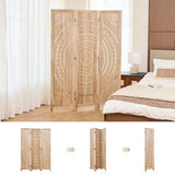 66.9Inch Folding Room Divider, 3 Panels Wood Carved Privacy Screens, Free Assembled Freestanding Partition for Home Office Restaurant Bedroom (Natural) Svimi