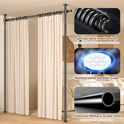 Room Divider No Drilling Curtain Rod Wall Divider for Room Separation, 4-10ft(H) 28-70inch(W) Adjustable,Heavy Duty Floor to Ceiling Portable Hanging Wall Divider for Space Partitions,Black Daurore paw