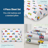 Wildkin 100% Cotton Full Sheet Set – Soft & Cozy Bed Sheets - Trains, Planes, and Trucks Wildkin