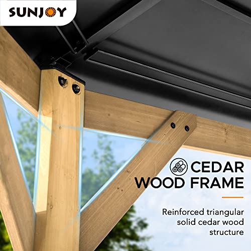 Sunjoy Allentown Collection 13 ft. x 13 ft. Cedar Framed Octagon Wood Gazebo with Steel 2-Tier Hardtop Roof, Black - WoodArtSupply