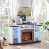 SAVOR LIFE Fireplace TV Stand for 80'' TV, 70" Electric Fireplace with Mantel, White Entertainment Center with Electric Fireplace & LED Lights, TV Console Fire Place TV Stands for Living Room SAVOR LIFE
