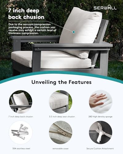 SERWALL HDPE Patio Conversation Set, 7-Piece Sectional Outdoor Patio Furniture Set, All Weather Patio Couch Set Patio Sofa Set for Deck, Lawn, Grey Frame with Khaki Cushion SERWALL