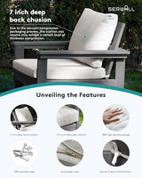 SERWALL HDPE Patio Conversation Set, 7-Piece Sectional Outdoor Patio Furniture Set, All Weather Patio Couch Set Patio Sofa Set for Deck, Lawn, Grey Frame with Khaki Cushion SERWALL
