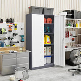 INTERGREAT Metal Storage Cabinet Doors, 72" Locking Steel Storage Cabinet with Shelves, Tall Metal Cabinet Lockable Steel Cabinets for Home Office, Garage(New Grey) INTERGREAT