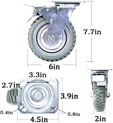 Mateda 6 inch All Swivel Caster Wheels, Heavy Duty 4Pcs Pack Anti-Skid Rubber Swivel Casters with 360 Degree Top Plate (2 with Brakes Lock & 2 without) Cedmon