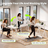 WALKINGDESK Standing Desk, 4-Leg Pneumatic Adjustable Desk for Walking Pad Treadmill - Stable No Wobble Fixed Frame, 32” Computer Desk with Fabric Drawer for Home Office, Gaming Desk, White WALKINGDESK
