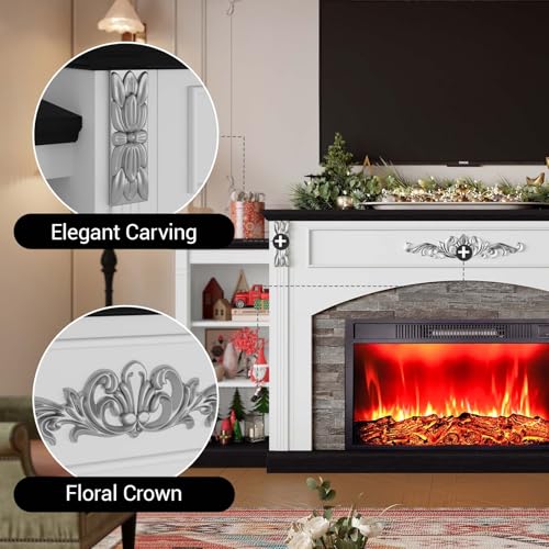 BLANKSPACE 80" Electric Fireplace TV Stand with 30" Heater Insert, Farmhouse Entertainment Center & Mantel Console for TVs Up to 90", White Black Finish with Remote BLANKSPACE