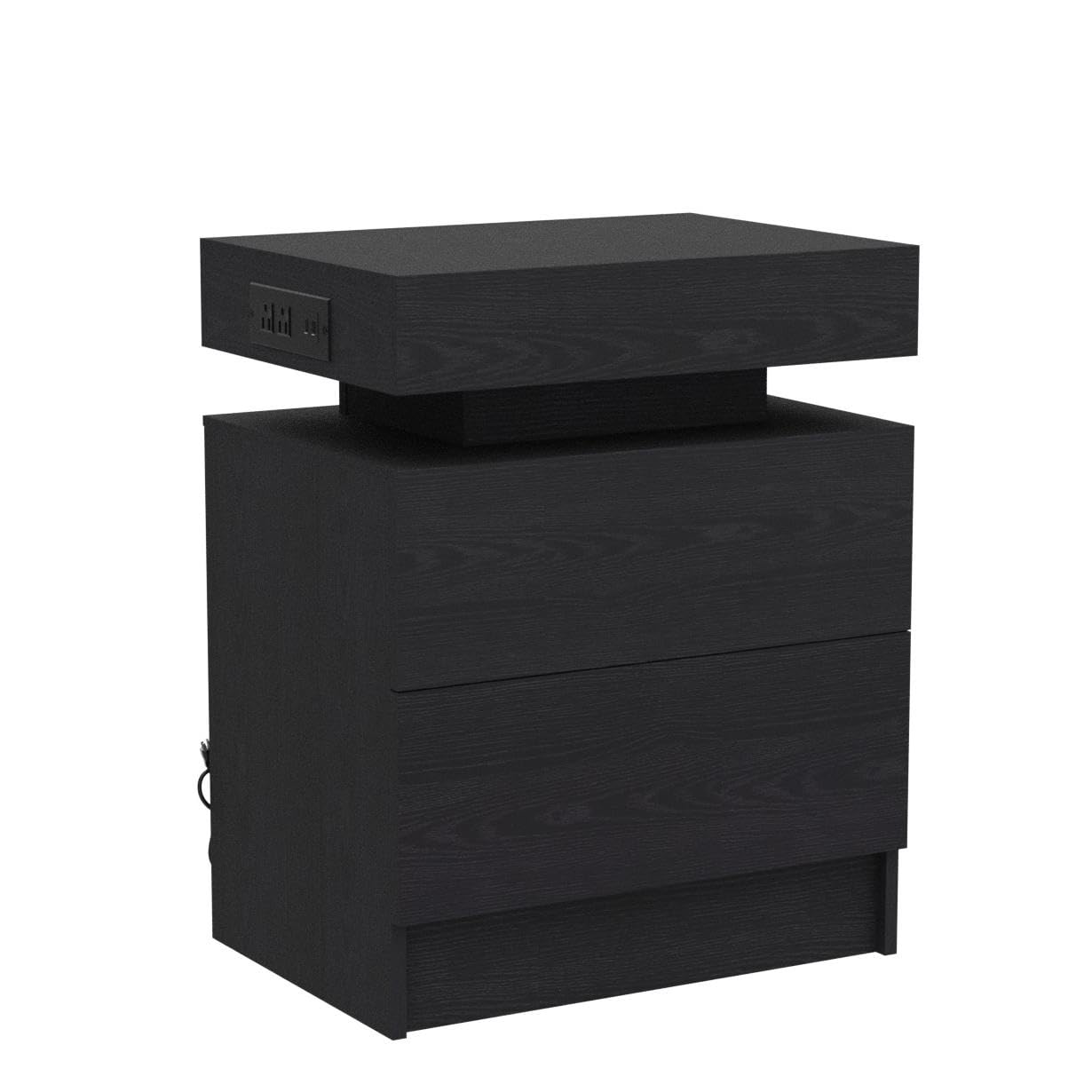 LIKIMIO Night Stand with Charging Station, Modern Black Nightstand with LED Light and Drawers, Bedside Tables/End Table for Bedroom - WoodArtSupply