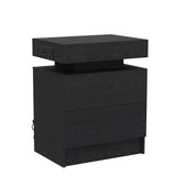 LIKIMIO Night Stand with Charging Station, Modern Black Nightstand with LED Light and Drawers, Bedside Tables/End Table for Bedroom LIKIMIO