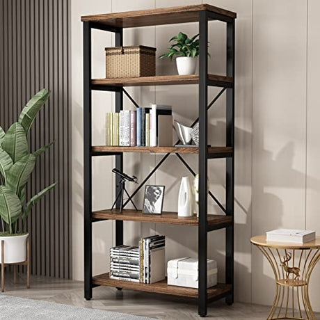 5-Tier Vintage Industrial Solid Wood Bookshelf with Metal Frame AY-AOYUAN