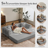 SAVENICA 79" Convertible Floor Sofa Bed, 5-in-1 Modular Sleeper with Removable Parts, No Assembly Corduroy Futon from Sofa to Oversized Bed, Non-Slip Base for Living Room, Dorm (Light Gray) SAVENICA