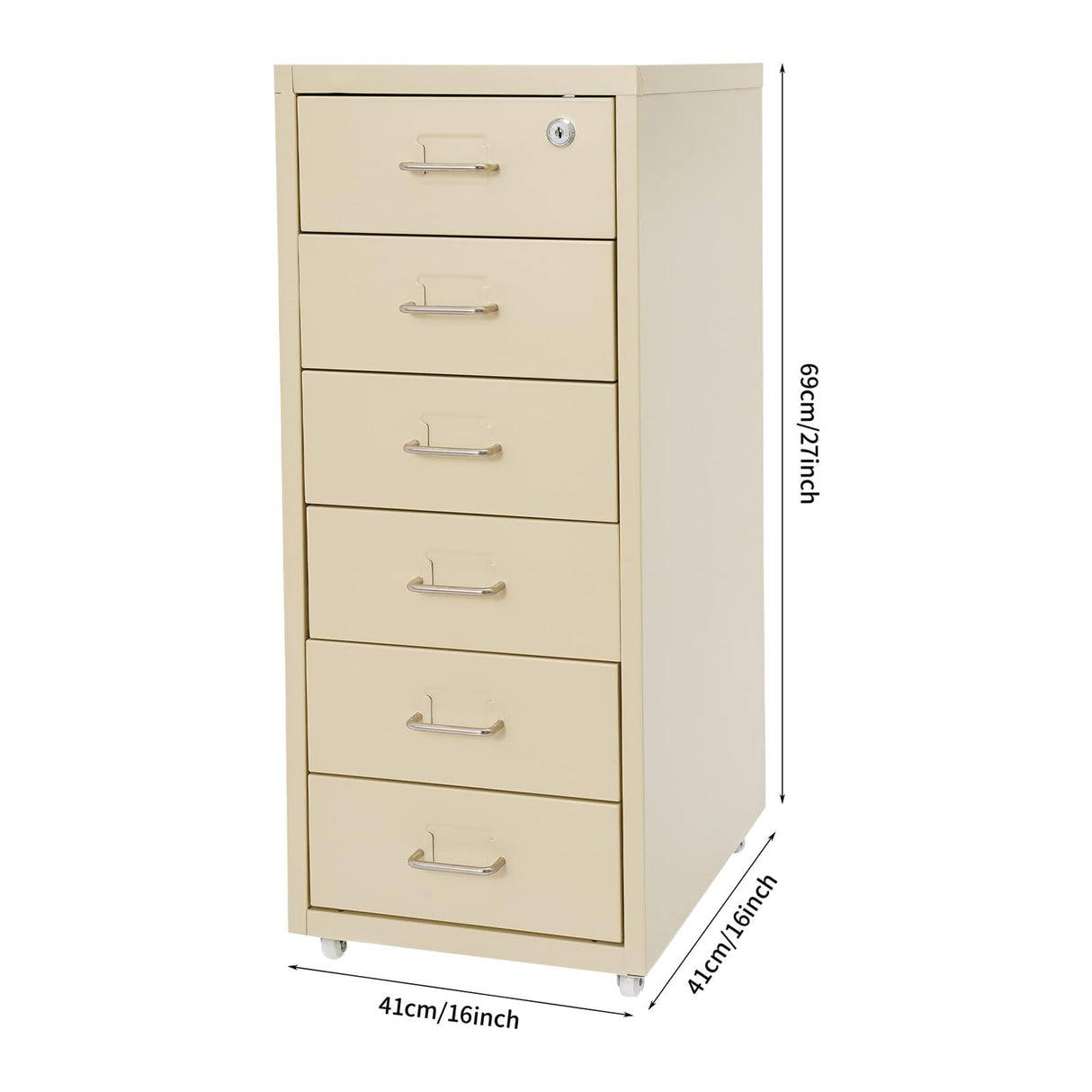 Philipreba 11x16x27in Metal File Storage Cabinet with 6 Drawers, Vertical Home Office File Folders Storage Cabinet with Wheels, Lockable Lateral File Box for Letter A4 File Size (Light Yellow) Philipreba