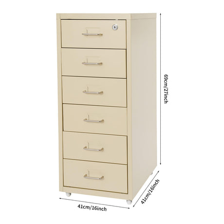 Philipreba 11x16x27in Metal File Storage Cabinet with 6 Drawers, Vertical Home Office File Folders Storage Cabinet with Wheels, Lockable Lateral File Box for Letter A4 File Size (Light Yellow) Philipreba