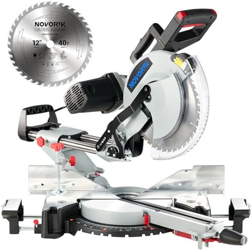 NOVORIK 12" Double Bevel Compound Sliding Miter Saw, Double-Bevel Corded Miter Saw with Laser Guide & 15-Amp Heavy-Duty Motor, Sliding Miter Saw with TCT Saw Blade for Woodworking novorik