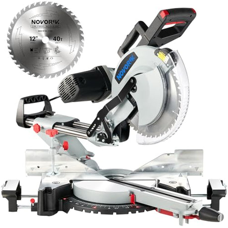 NOVORIK 12" Double Bevel Compound Sliding Miter Saw, Double-Bevel Corded Miter Saw with Laser Guide & 15-Amp Heavy-Duty Motor, Sliding Miter Saw with TCT Saw Blade for Woodworking novorik