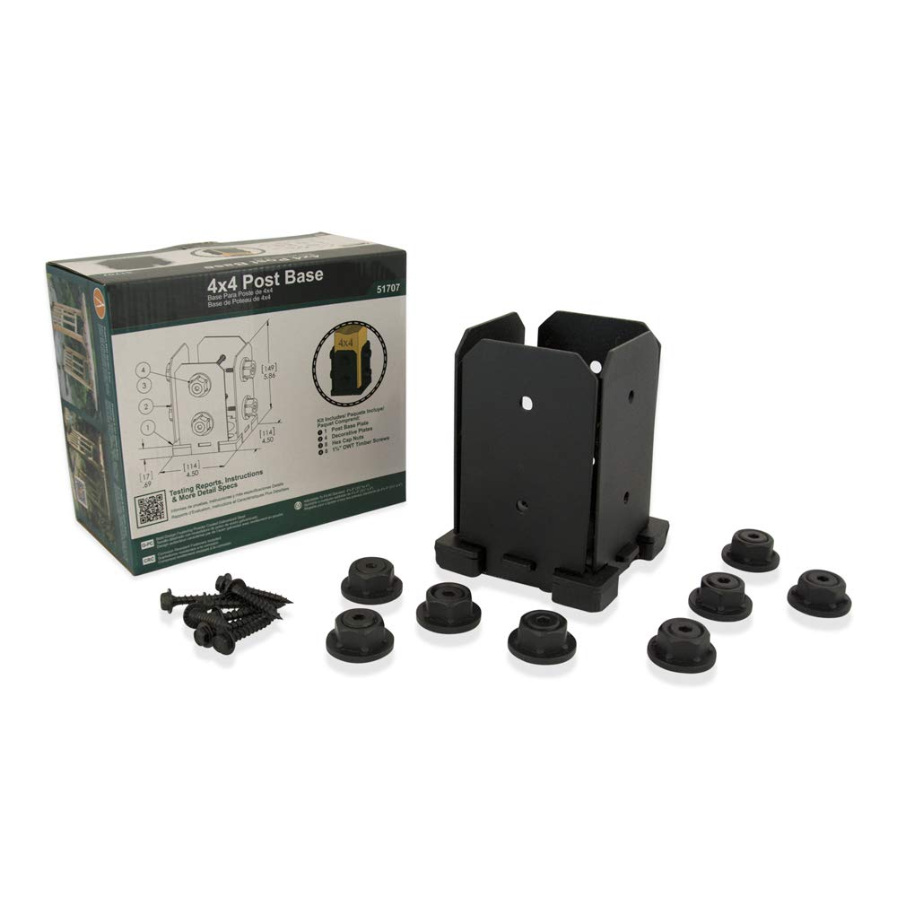 Ozco 51707 Ironwood 4x4 Post Base, Black Galvanized Steel, Hex Cap Nuts Included (1 per Pack) Ozco Building Products