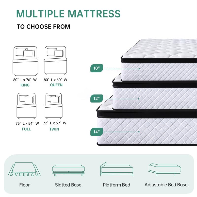 DEHIJU Queen Size Mattress, 10 Inch Hybrid Memory Foam Queen Mattress in a Box with Individual Pocket Spring for Motion Isolation & Pressure Relief, Medium Firm, CertiPUR-US DEHIJU