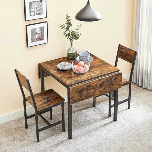 VASAGLE Folding Dining Table, Drop Leaf Extendable, for Small Spaces, Seats 2-4 People, Industrial, 33.3 x 30.7 x 30 Inches,Brown VASAGLE