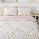 Wajade Floral Comforter Set Bed in A Bag Full Size 7 Piece Botanical Flower Green Leaves Rabbits Bedding Set for Girls (1 Comforter, 1 Flat Sheet, 1 Fitted Sheet, 2 Pillowcase and 2 Pillow Sham) Wajade