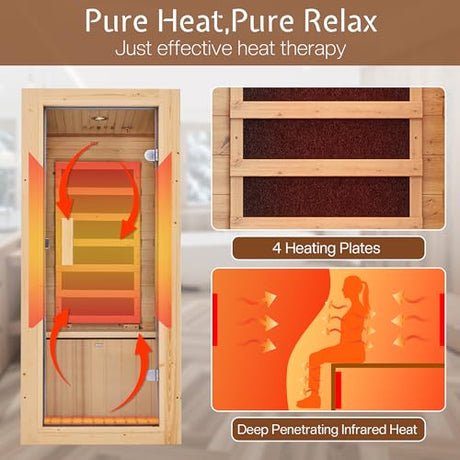 Jocisland 1 Person Infrared Sauna–Low EMF 110V Red Light, Pre-Warms to 149℉ in 20 Minutes,106lbs Lightweight Spruce Wood Infrared saunas,Compact Dry Sauna for Home Spa & Apartments Jocisland