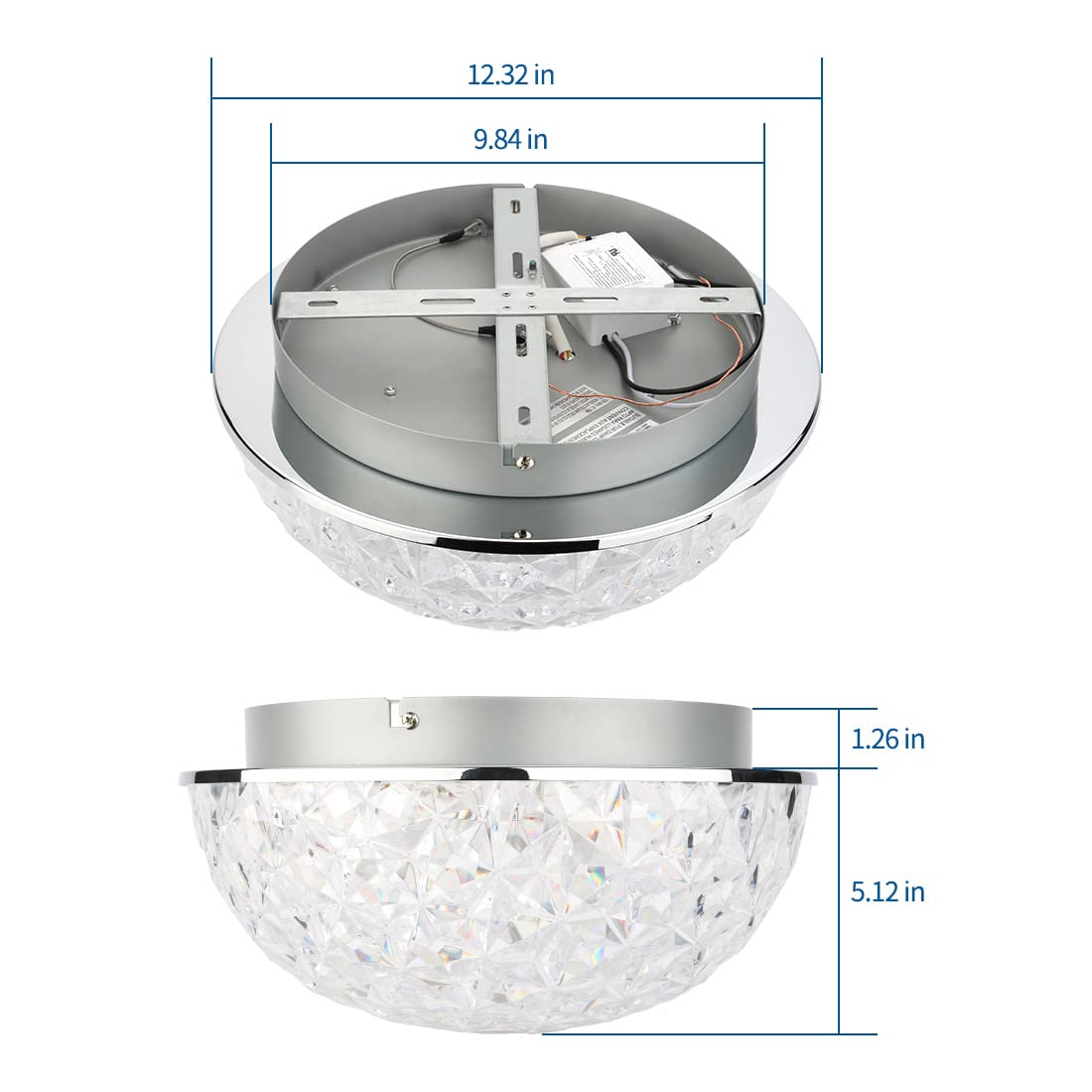 DAKASON LED Ceiling Light Fixture Flush Mount, Crystal Chandelier Modern Ceiling Light for Kitchen, Hallway, Living Room, Foyer, Closet, 12In 15W 1640LM, 3/4/5000K CCT Selectable, Dimmable DAKASON
