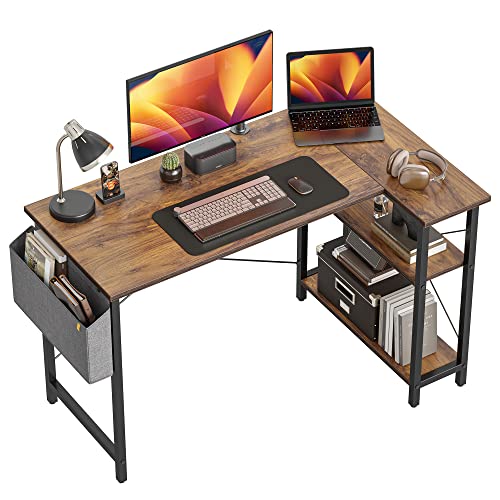 Cubiker L Shaped Desk, 47" Computer Desk with Reversible Storage Shelves Home Office Corner Desk Study Writing Gaming Table, Deep Brown - WoodArtSupply