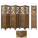 Room Divider Wood Carved Wall Divider Indoor Folding Portable Partition Screen for Home Office Garden Terrace - 6 Panel, 67 * 90inch (Dark Brown) Svimi