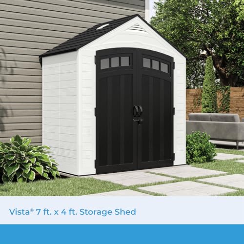 Suncast Vista 7' x 4' Outdoor Storage Shed with Pad-Lockable Double Doors and IllumiVent System, All-Weather Shed for Yard Storage, Brown, Made in The USA Suncast