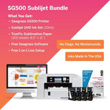 Sawgrass SG500 Sublimation Printer Starter Bundle | Anti-Clog Dye-Sublimation Printer with 20mL SubliJet UHD Inks & TruePix Paper | Purpose-Built for Sublimation | Wi-Fi Enabled | Easy Setup