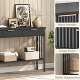 MAHANCRIS Console Table, Narrow Long Entry Table with Storage Shelf, 2-Tier Fluted Entryway Table with 2 Drawers, for Entryway, Living Room, Foyer, Hallway, Office, Black CTHB5101 MAHANCRIS