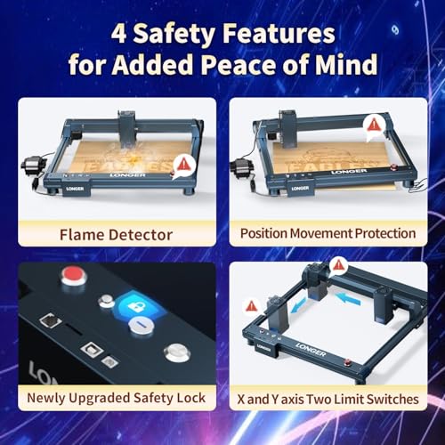 Longer B1 40W Laser Engraver, 48000mW Output Laser Cutter Machine with Auto Air Assist, Engraving Area 17.72"x17.32", DIY Laser Engraver for Wood and Metal，Engraving Speed of 36000 mm/min QFLONGER
