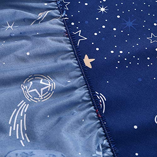 Kids Galaxy Fitted Sheet Boys Girls Outer Space Universe Planet Bed Sheet Set King Size for Children Bedroom Ultra Soft Space Rocket Starry Sky Bedding Set Blue Stars Bed Cover with 2 Pillow Case Feelyou
