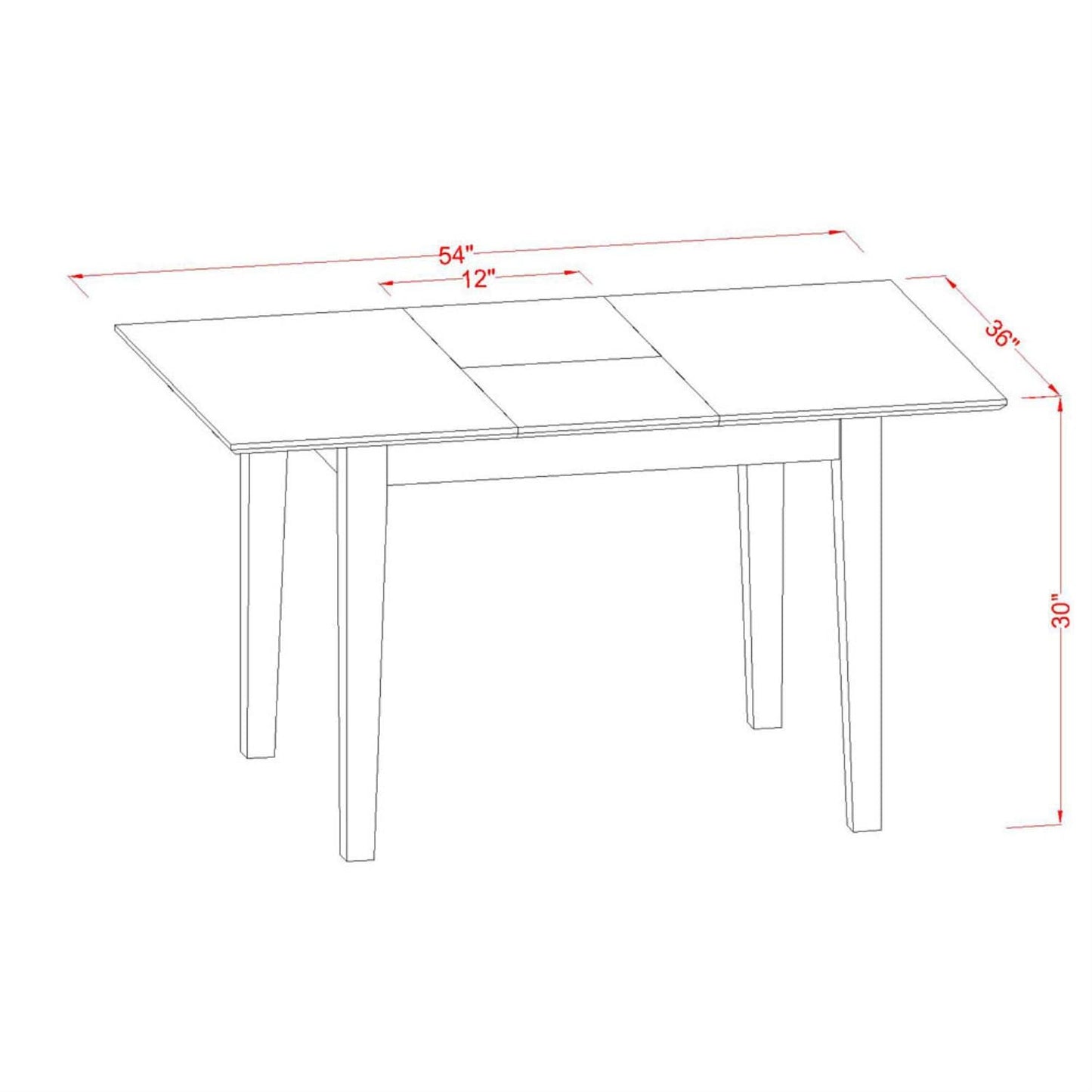 East West Furniture MLT-SBR-T Milan Kitchen Dining Rectangle Wooden Table Top with Butterfly Leaf, 36x54 Inch, Saddle Brown - WoodArtSupply