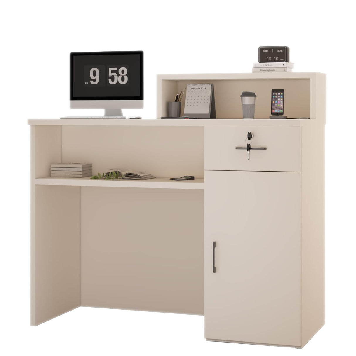 YTElantivo Reception Desk with LED Light and Locking Drawer – 47.2" Small Front Desk for Salon, Office, Retail, Lobby or Checkout Counter Use YTElantivo