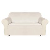 H.VERSAILTEX Stretch Velvet Loveseat Covers for 2 Cushion Couch Covers for Living Room Sofa Covers Slipcovers with Non Slip Straps Bottom, Ultra Thick Comfy Velour (Width 58"-72", Ivory) H.VERSAILTEX