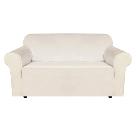 H.VERSAILTEX Stretch Velvet Loveseat Covers for 2 Cushion Couch Covers for Living Room Sofa Covers Slipcovers with Non Slip Straps Bottom, Ultra Thick Comfy Velour (Width 58"-72", Ivory) H.VERSAILTEX