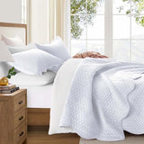 IR Imperial Rooms King Quilt Bedding Set Size (106" x 96") + 2 Pillow Shams (20" x 36"+ 2") - 3 Pcs All Season Lightweight Reversible Microfiber Coverlet Embossed Quilt Bedspread (White) IR Imperial Rooms