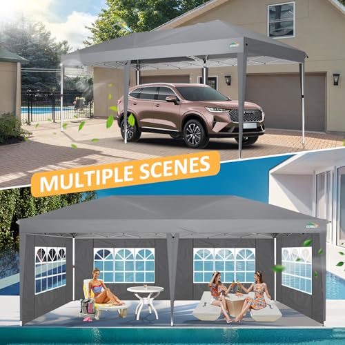 COBIZI 10x20 Pop Up Canopy Tent with 6 Sidewalls Party Tents for Parties Weddings Backyard Waterproof Commercial Instant Outdoor Events Tent with Stakes, Ropes（10 x 20 ft Gray COBIZI