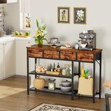 Furnulem Entryway Table 47'' Sofa Console Table with 4 Fabric Drawers, Industrial Entry Way Shoe Rack with Metal Mesh Shelf for Front Door, Foyer Wooden Top, Sturdy Metal Frame, Rustic Brown Furnulem