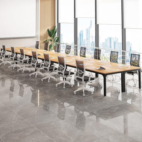 Tribesigns 78.74-Inch Conference Table Set,13FT Conference Room Table, Large Rectangle Meeting Seminar Tables Set,Long Business Tables (Chair not Included) (8, Natural+Black, 8 Pack) Tribesigns