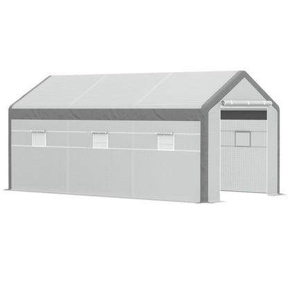 20' x10' x 9' Walk-in Greenhouse with Roll Up Door with 8 Closeable Windows，Outdoor Gardening Canopy，White