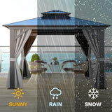 DWVO 10x10ft Gazebo Hardtop Double Roof Polycarbonate Canopy Outdoor with Netting and Shaded Curtains, Aluminum Frame Garden Tent for Patio, Backyard, Deck and Lawns, Gray DWVO