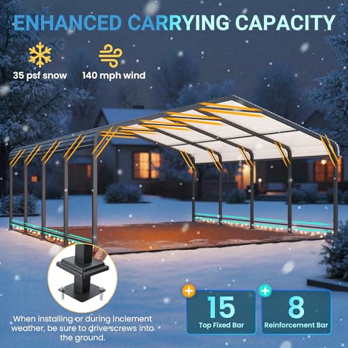 20x20 FT Metal Carport with Updated Roof & Enhanced Base, Heavy Duty Canopy Carport Garage, Vertaile for Car, Truck, Boat, Tractors, Party, Grey Wisteria Lane