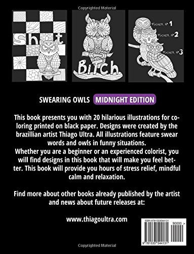 Swearing Owls - Midnight Edition: Sweary Owls Pissing Stress Off - Adult Coloring Book WoodArtSupply