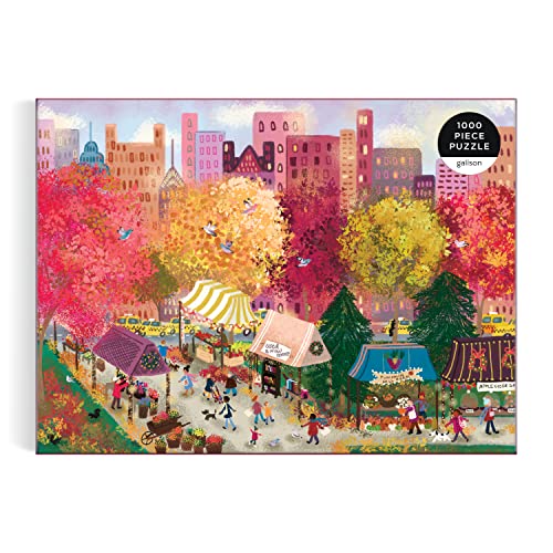 Galison Autumn at The City Market – 1000 Piece Puzzle Fun and Challenging Activity with Bright and Bold Artwork of A Fall Day at A Farmer’s Market for Adults and Families Galison