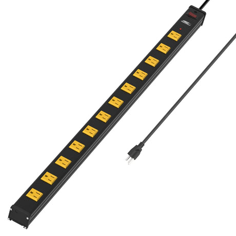 Long Power Strip, 12-Outlet Heavy Duty Surge Protector Wall Mount Power Strip with 1800 Joules Protection 15A Circuit Breaker 6FT for Garage, Shop, Industrial, Underdesk CRST