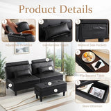DRMBOOK Convertible Futon Sofa Bed Set with Storage Ottoman, Adjustable Recliner Sleeper Sofa Bed with Side Pocket, Comfy Futon Couch with Table for Living Room, Dorm, Office (Faux Leather, Black) DRMBOOK