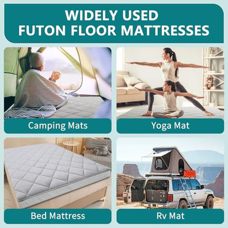 SUNYRISY Japanese Floor Futon Mattress, Thicken Roll up Tatami Mat, Foldable Mattress Topper Sleeping Pad Lounger Guest Bed for Camping Couch, Twin Full Queen SUNYRISY