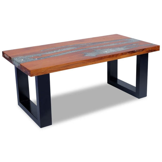 Festnight Wood Coffee Side Table Rectangle Teak Resin End Table Handmade for Living Room Home Decor Furniture 39.4" x 19.7" x 15.7" - WoodArtSupply