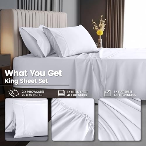 Utopia Bedding King Size Extra Deep Pocket Sheet Set – Fits Mattresses Up to 21 inches – Cooling, Soft & Breathable – Oeko-Tex 4 Piece Bed Sheets (White) Utopia Bedding